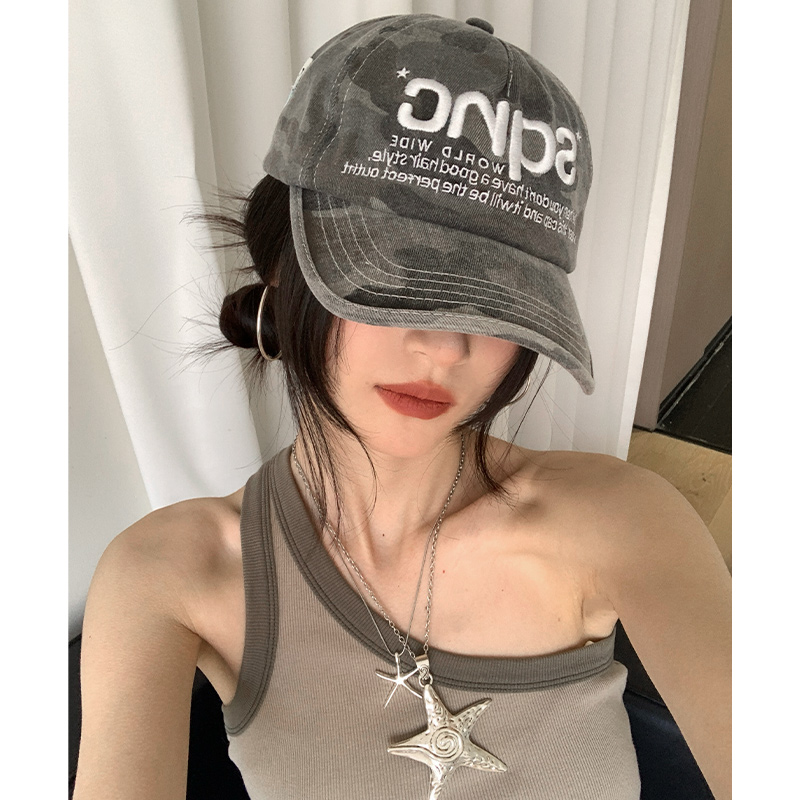 美式甜酷字母刺绣迷彩鸭舌帽子女