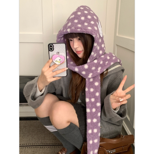 韩版羊羔毛波点巴拉克拉法帽子女