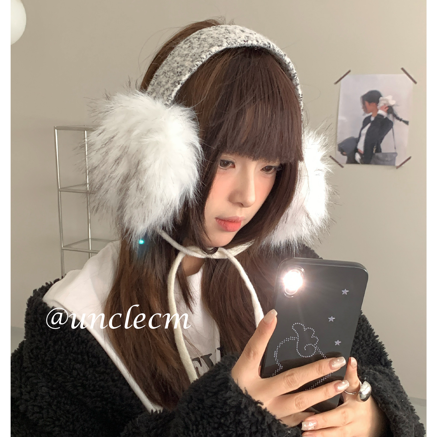 韩系氛围感毛绒绒耳罩女冬季护耳绑带防冻耳包户外骑行防寒耳捂子