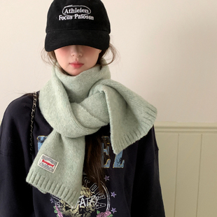 韩版 保暖护颈防寒围脖加厚学生百搭 含羊毛纯色针织围巾女士秋冬季