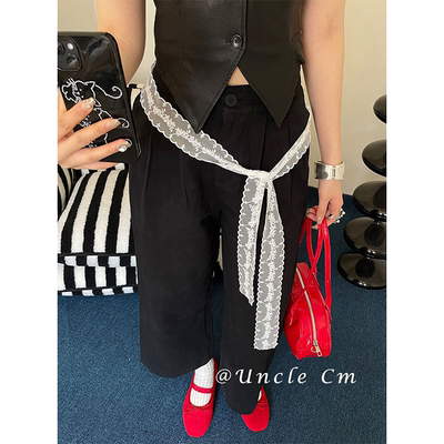 高级感白色蕾丝花朵刺绣腰带女