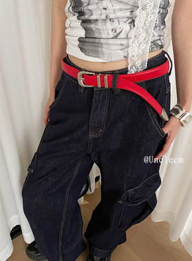 红色牛皮腰带女装饰配牛仔裤2025新款时尚设计感小众百搭皮带收腰