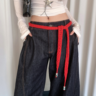 韩系镂空针织长条丝巾腰带女小众高级感腰绳系脖小围巾皮带配饰潮