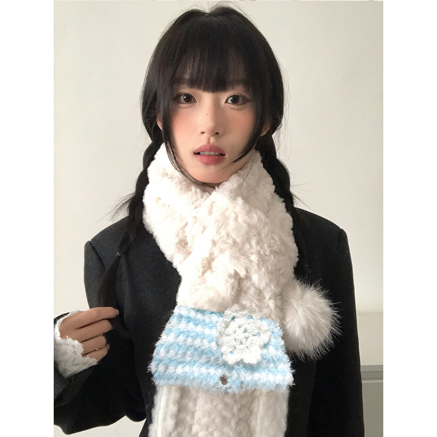 韩版雪花毛绒绒围巾女款冬季