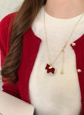 新年红色小马吊坠项链女款冬季
