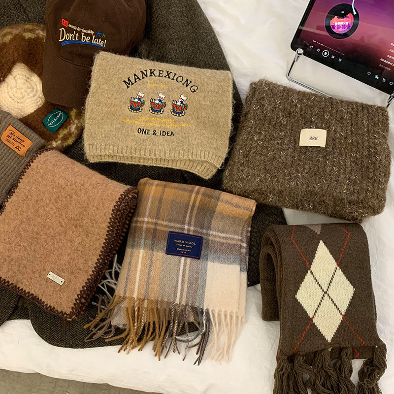 棕色复古羊毛格子针织毛线围巾女冬季2025新款高级感帽子百搭围脖,服饰配件/皮带/帽子/围巾,围巾/丝巾/披肩,淘宝优惠券,粉丝福利购,淘宝优惠卷