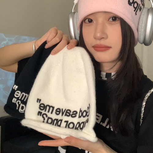 女秋冬字母毛线帽针织帽子保暖