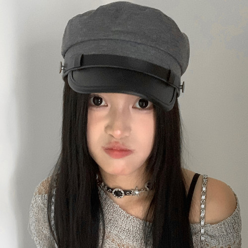 韩版女秋冬平顶纯色贝雷帽