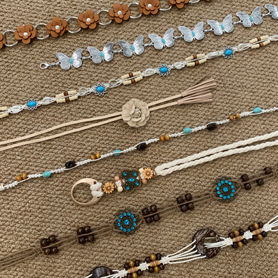 波西米亚民族风花朵蝴蝶腰带女