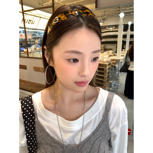 韩系玳瑁豹纹水钻爱心宽边发箍女