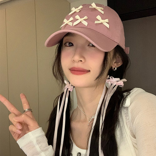 蝴蝶结鸭舌帽女夏季新款大头围韩版显脸小百搭棒球帽防晒遮阳帽子