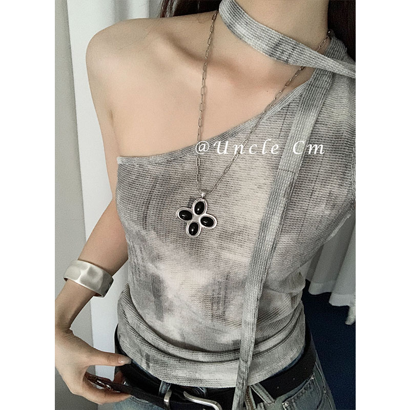 黑玛瑙十字架花朵项链女高级感轻奢锁骨链百搭毛衣链长款颈链配饰
