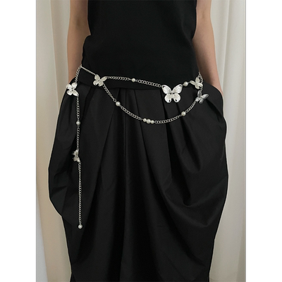 金属民族风珍珠蝴蝶腰链百搭
