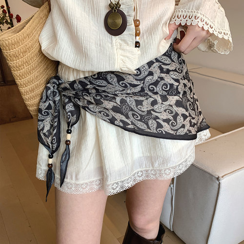 复古民族风腰果花丝巾腰带女