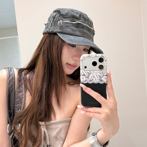 杨超越同款做旧拉链花朵鸭舌帽