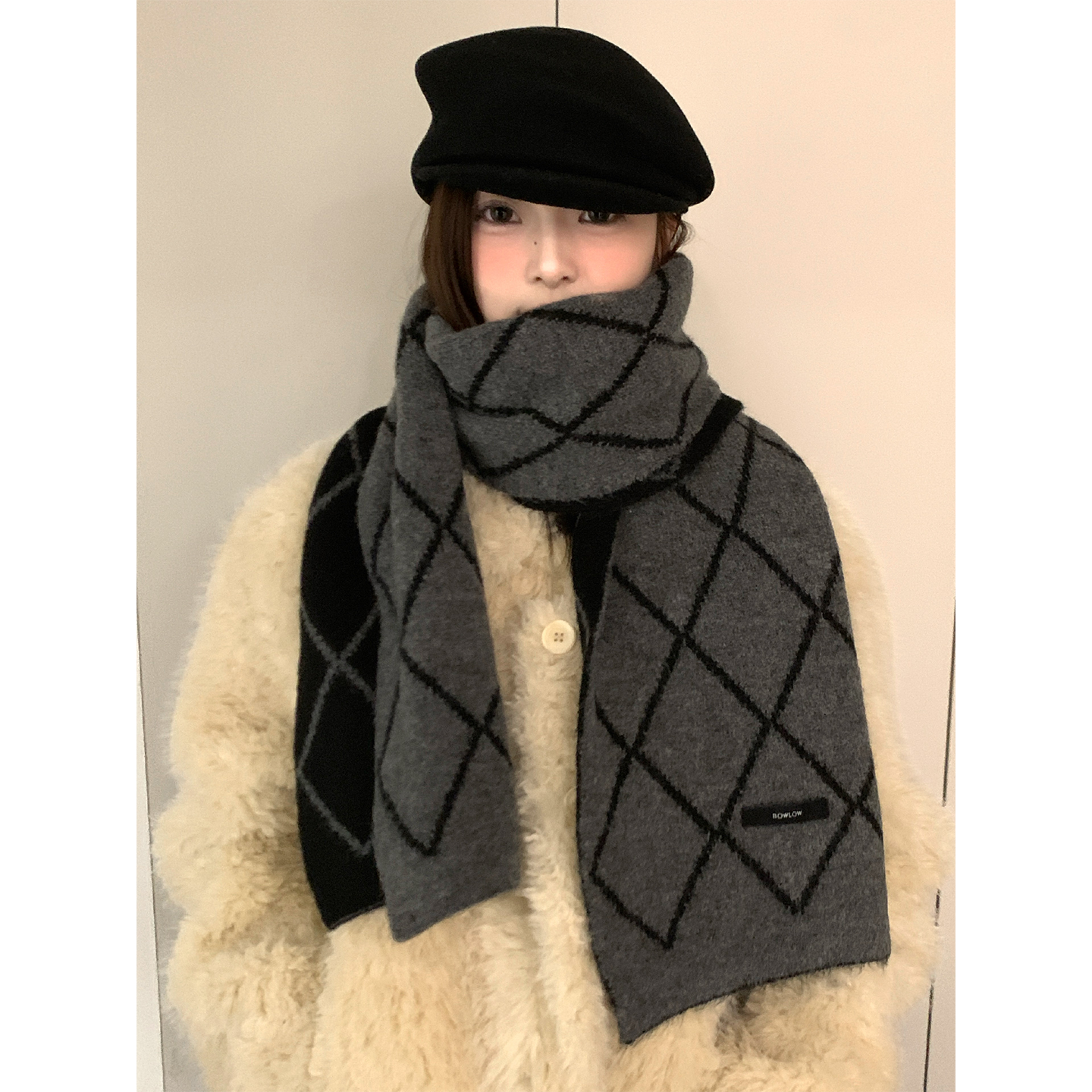 含羊毛高级感双面菱格灰色针织围巾女款冬季加厚护颈保暖围脖防寒,服饰配件/皮带/帽子/围巾,围巾/丝巾/披肩,淘宝优惠券,粉丝福利购,淘宝优惠卷