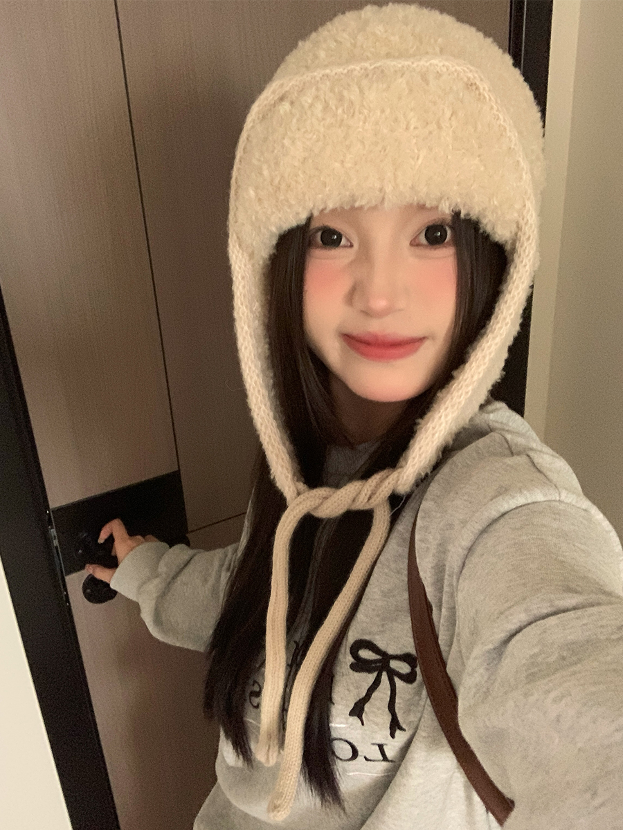 Warm and Cold-Proof Lei Feng Hat for Women in Autumn and Winter Thickeneded and Velvet Ear Protection Hat Knitted Woolen Hat Balaclava