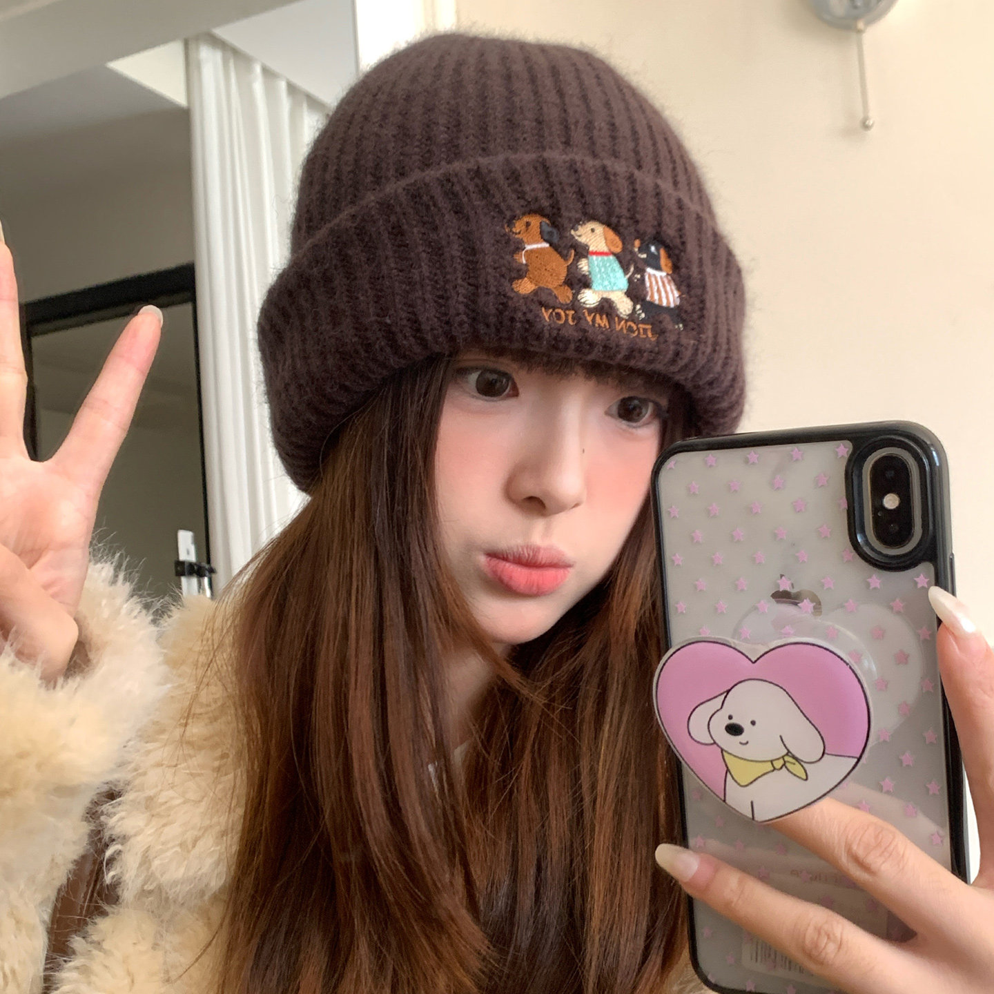 可爱卡通小狗刺绣毛线帽子女冬季加厚保暖护耳帽显脸小针织包头帽,服饰配件/皮带/帽子/围巾,帽子,淘宝优惠券,粉丝福利购,淘宝优惠卷