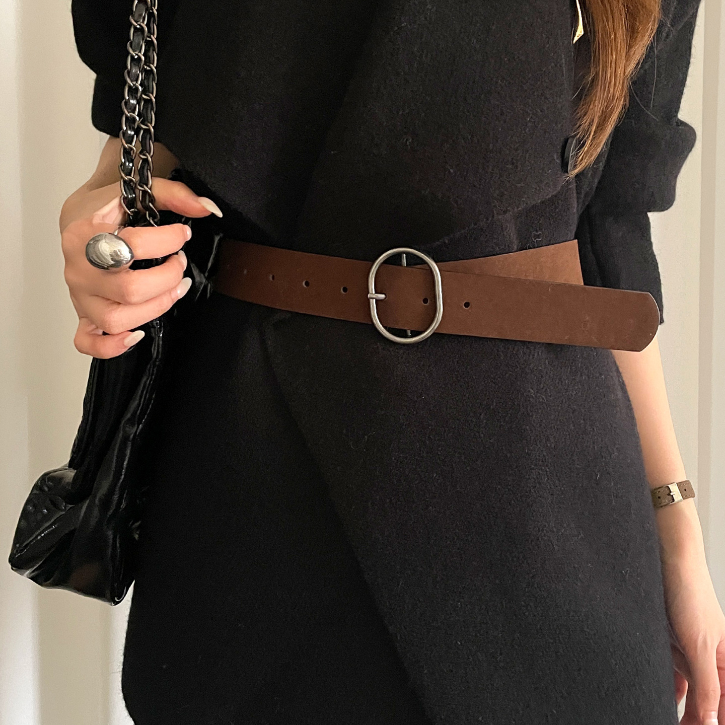 复古高级感绒面腰带女士