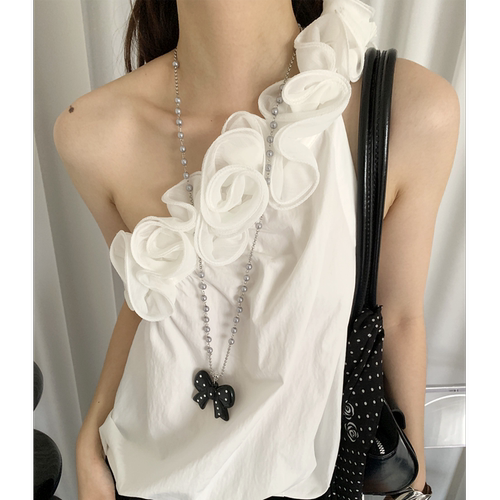 韩系ins波点蝴蝶结吊坠项链女