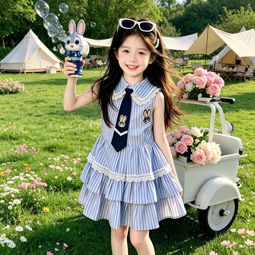女童夏季朱迪兔警官娃娃领连衣裙