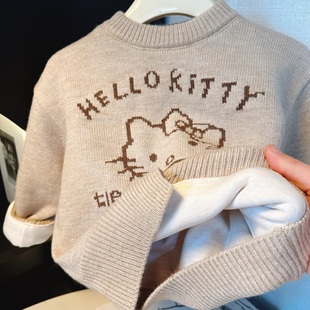 女童毛衣加绒加厚秋冬款2025新款中大童加德绒猫咪毛衫外套洋气