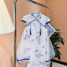 女童旗袍裙青花瓷2025夏装儿童旗袍裙六一演出服女孩新中式连衣裙