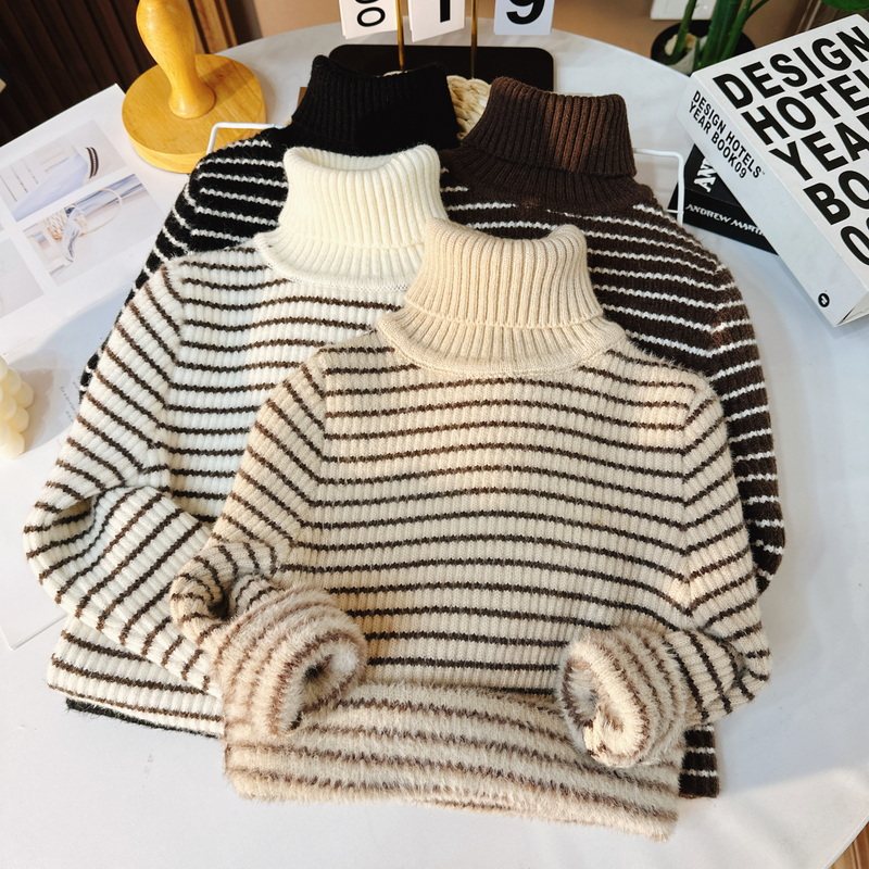 儿童高领毛衣一体绒毛衣男童条纹2025秋冬新款女童针织衫加绒加厚,童装/婴儿装/亲子装,毛衣/针织衫,淘宝优惠券,粉丝福利购,淘宝优惠卷