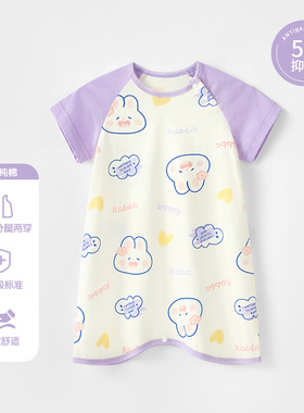 婴幼儿夏季薄款短袖睡袍宝宝纯棉连体衣服中小童空调家居服防踢被