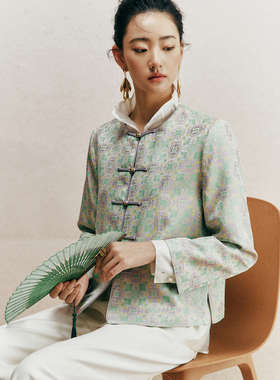 【惜春容】1OO%桑蚕丝 新中式国风圆领盘扣非遗宋锦提花真丝外套