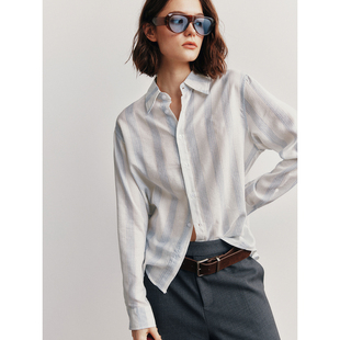 简约舒适百搭土星刺绣宽松衬衫 色织条纹面料 衬衣女 清新海盐