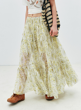 【塞纳河絮语】1OO%人丝顺纡绉 法式度假风碎花腰果印花半裙