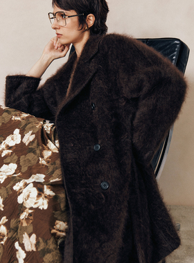 【静奢战袍】1OO%山羊绒 皮草级贵价拉毛拉绒双排扣呢子大衣女