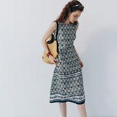 复古墙纸印花背心连衣裙 圆领无袖 古典浪漫 1OO%真丝缎面