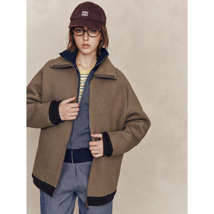 学院风高领插肩袖 复合环保羊羔毛 拉链针织夹克外套 凛冬续命