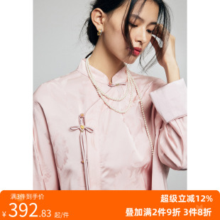 人丝缎面提花 真丝 新中式 蝴蝶结盘扣衬衫 现货 浪漫诗意