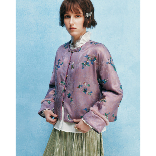 高保暖骆驼绒中式 真丝羊毛提花 珠片绣刺绣棉服外套 画堂春慢