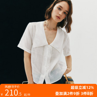 轻盈无压力 衬衫 1OO%苎麻 短袖 上衣女 凉爽亲肤透气通透感法式