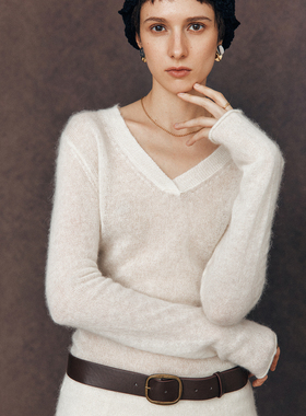【轻盈温暖】绵羊毛+羊驼毛 舒适百搭V领长袖收腰修身针织打底衫