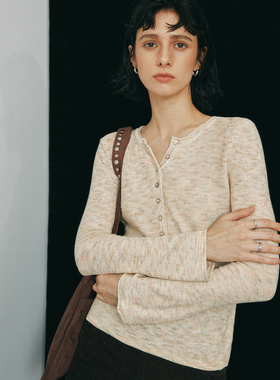 【纸片人特效】段染花式纱线 法式亨利领加长喇叭袖针织衫上衣