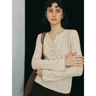 纱线 段染花式 法式 亨利领加长喇叭袖 上衣 针织衫 纸片人特效