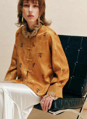 【心有骏马】人丝烫金提花 新中式国风宽松落肩盘扣小马刺绣外套