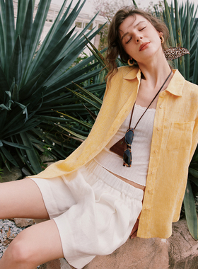 【牛油果奶绿】1OO%亚麻 基础款简约百搭宽松显瘦防晒衬衫衬衣女