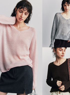 【纸片人特效】绵羊毛山羊绒 简约通勤百搭宽松V领针织衫毛衣女