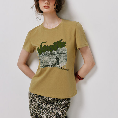 美式复古修身字母数码棉TEE