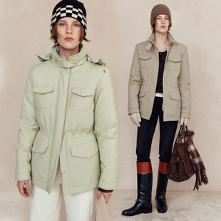 【高奢老钱】防水科技面料 户外猎装夹克连帽收腰鹅绒羽绒服外套