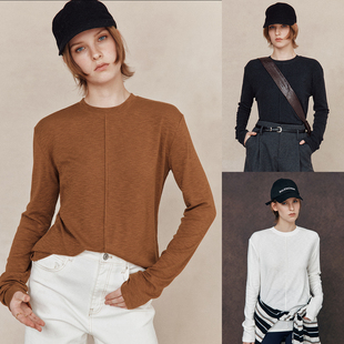 ROW风百搭圆领长袖 高支数精梳棉莫代尔 针织打底衫 面膜打底