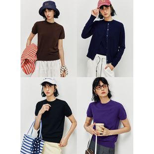 经典 亲肤匹马棉 日常币囤 女 刺绣针织衫 开衫 百搭通勤圆领短袖