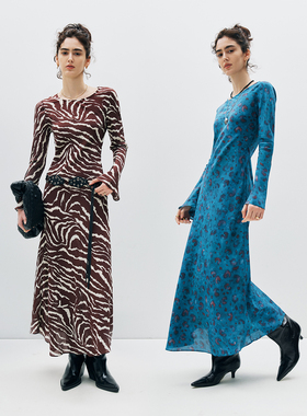 【现货】1OO%桑蚕丝 斑马纹豹纹印花真丝收腰连衣裙