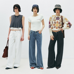 抽绳宽松显瘦阔腿休闲牛仔长裤 胖瘦孕妇皆可穿 人手BI败 镇店